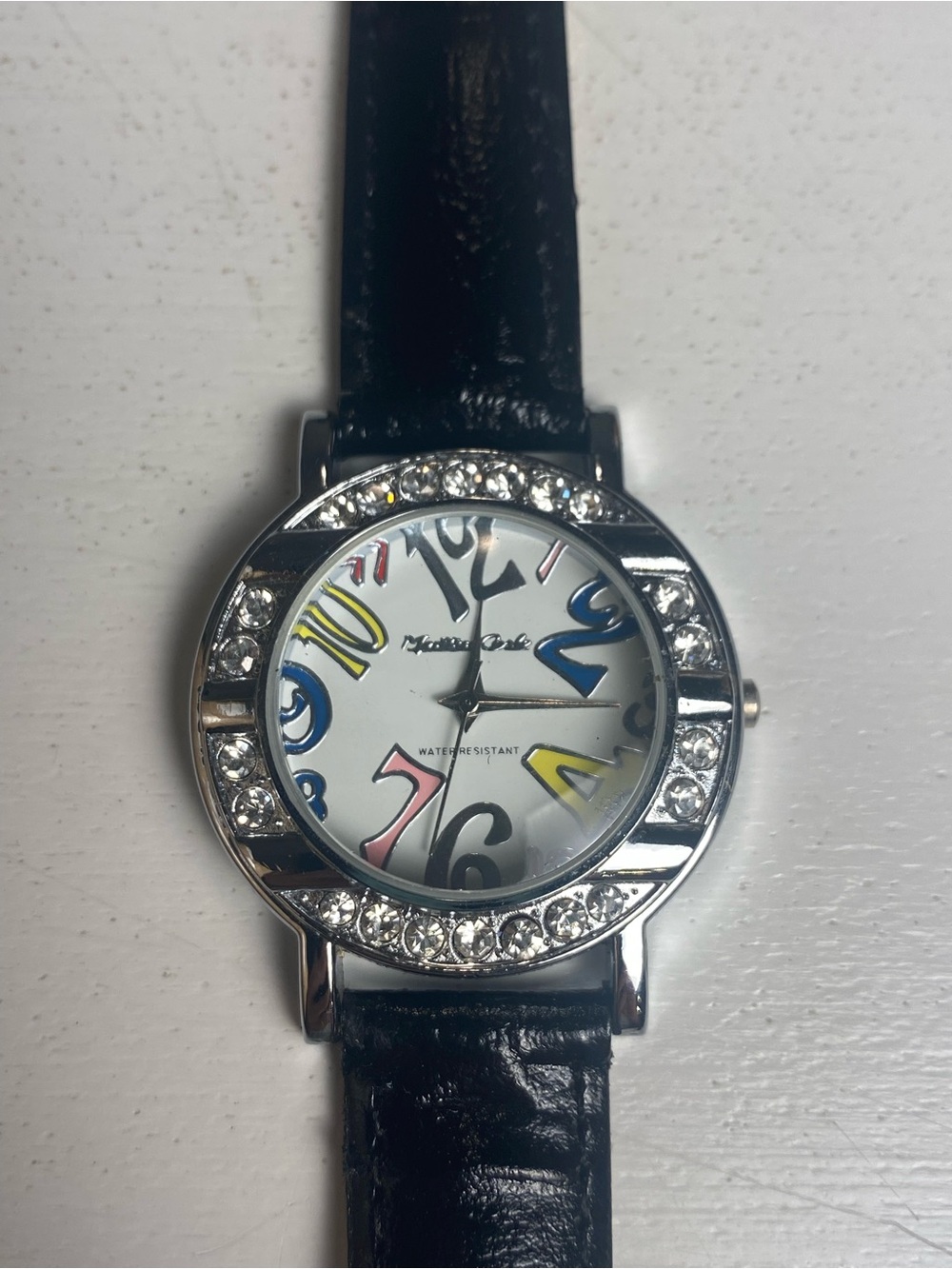 Montres Carlo Women's Crystal Bezel Watch with Multicolor Dial and Black Strap